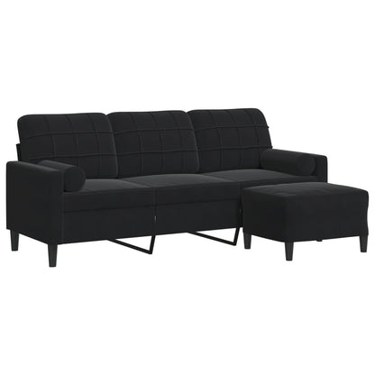 Divano a 3 Posti con Poggiapiedi Nero 180 cm in Velluto | homemem39