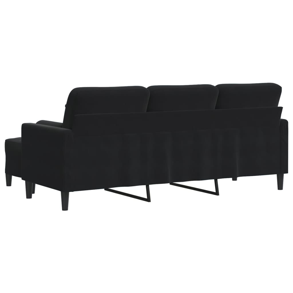 Divano a 3 Posti con Poggiapiedi Nero 180 cm in Velluto | homemem39