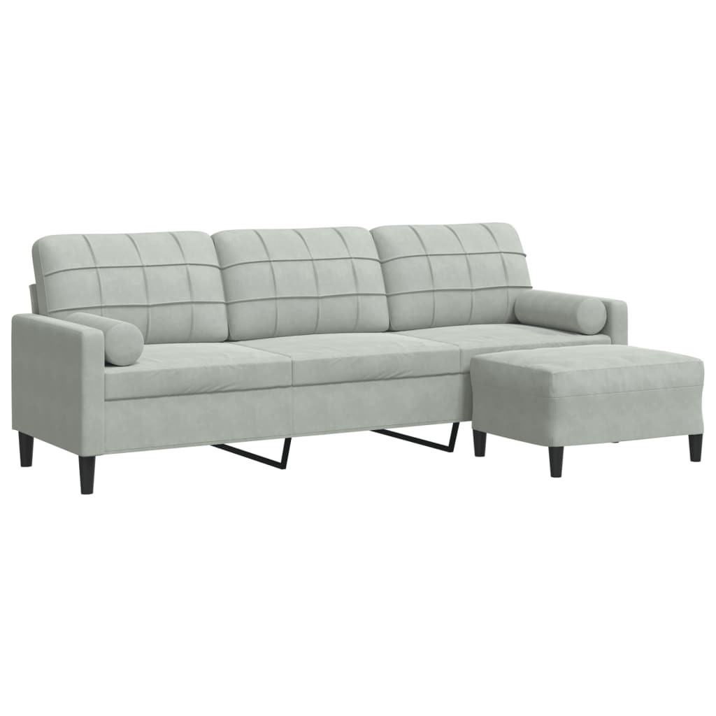 Divano a 3 Posti con Poggiapiedi Grigio Chiaro 210cm in Velluto | homemem39