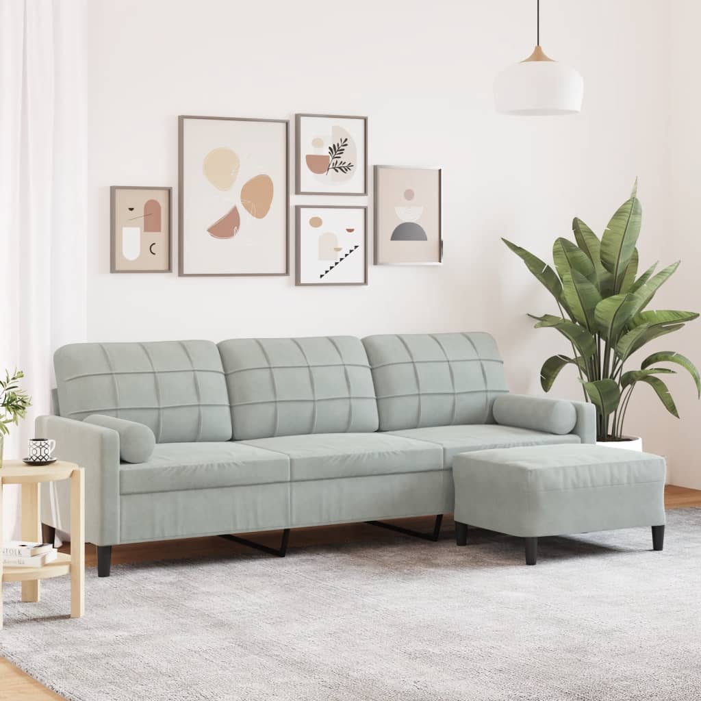 Divano a 3 Posti con Poggiapiedi Grigio Chiaro 210cm in Velluto | homemem39
