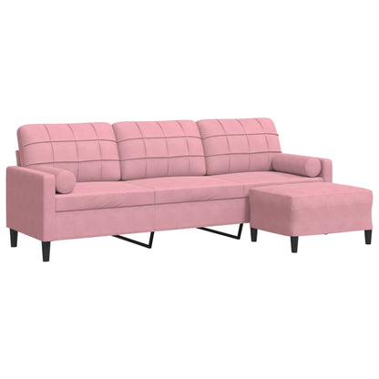 Divano a 3 Posti con Poggiapiedi rosa 210cm in Velluto | homemem39
