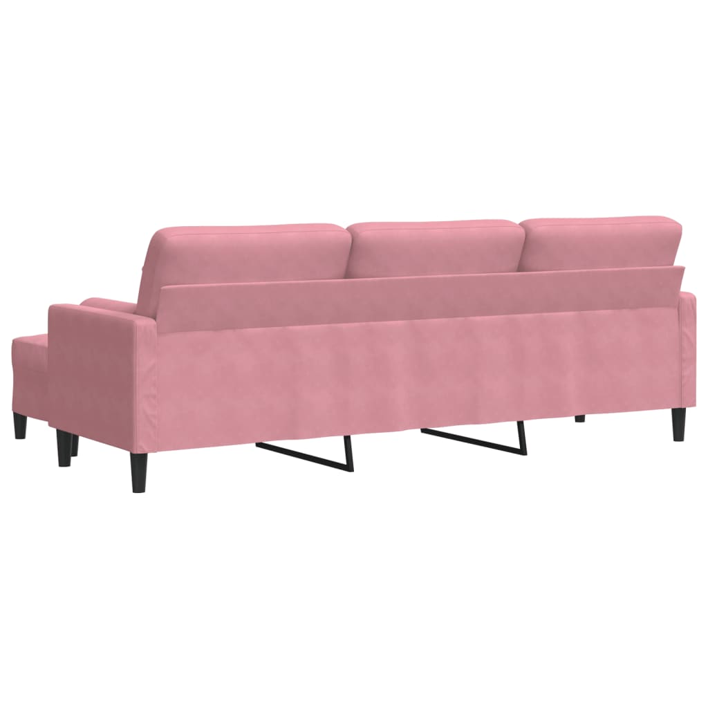 Divano a 3 Posti con Poggiapiedi rosa 210cm in Velluto | homemem39