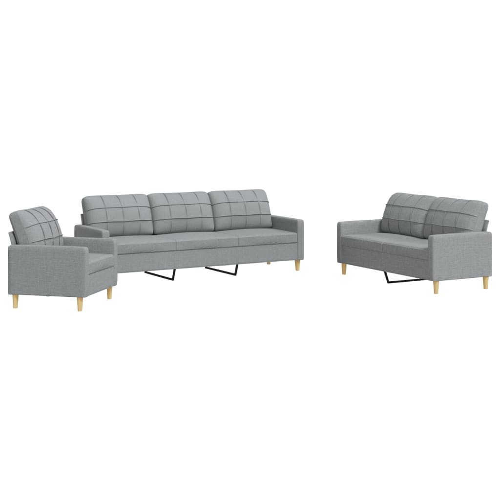 Set di Divani 3 pz Grigio Chiaro in Tessuto | homemem39