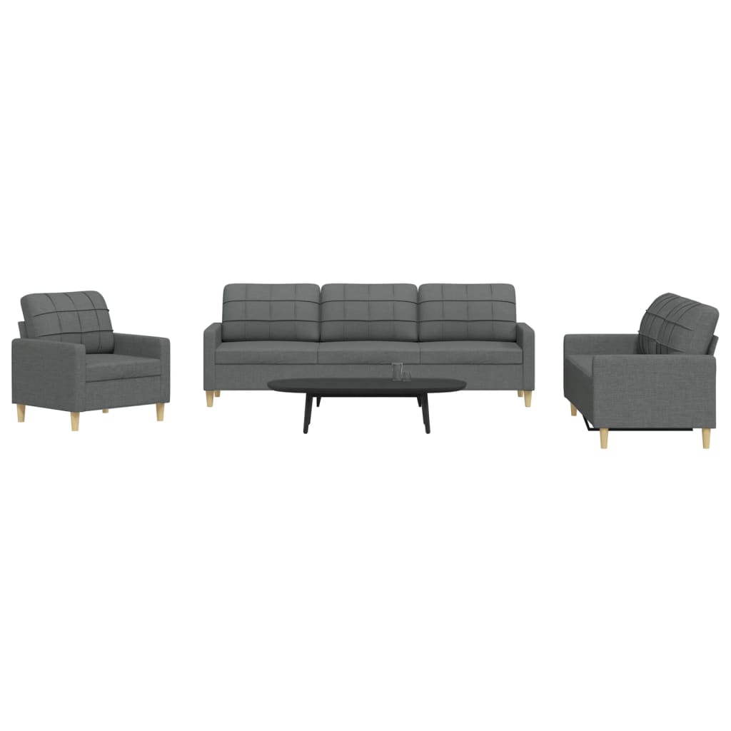 Set di Divani 3 pz Grigio Scuro in Tessuto | homemem39