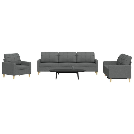 Set di Divani 3 pz Grigio Scuro in Tessuto | homemem39