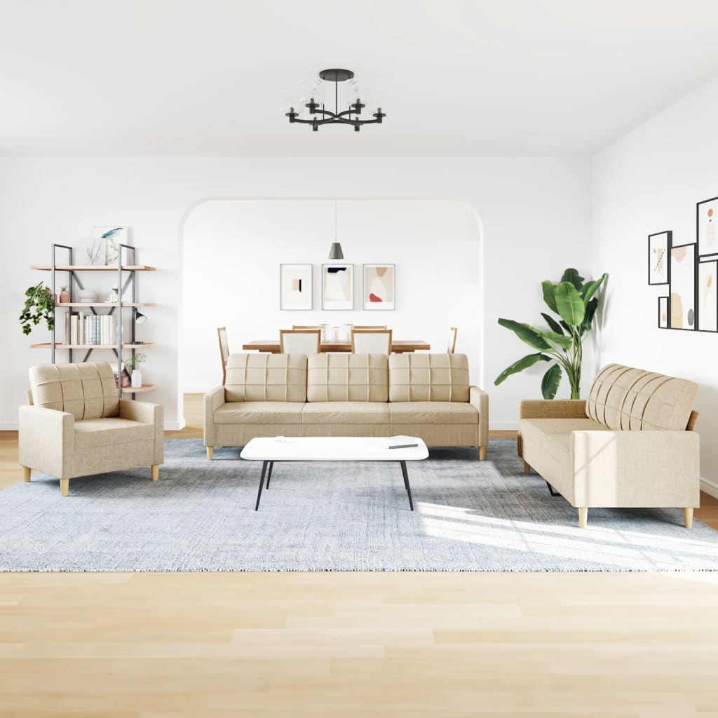 Set di Divani 3 pz Crema in Tessuto - homemem39