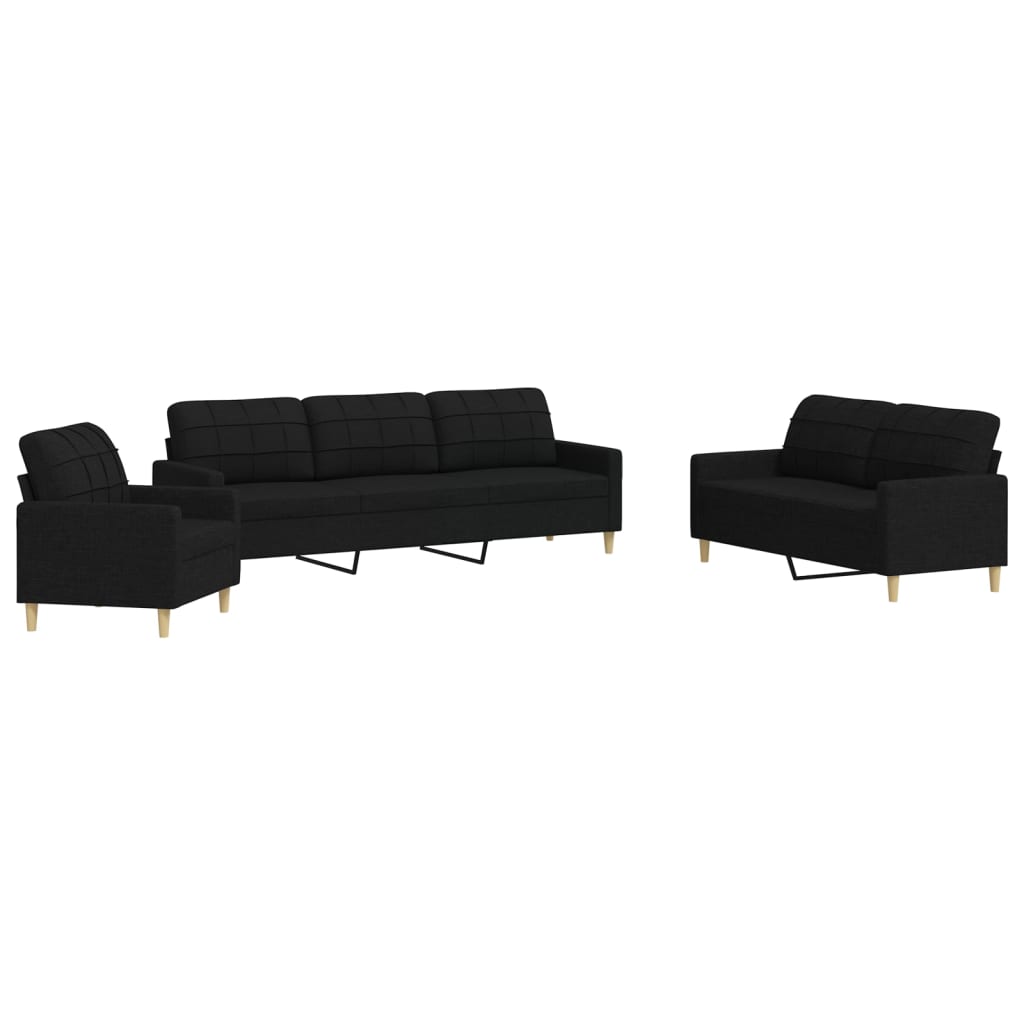 Set d Divani 3 pz Nero in Tessuto | homemem39