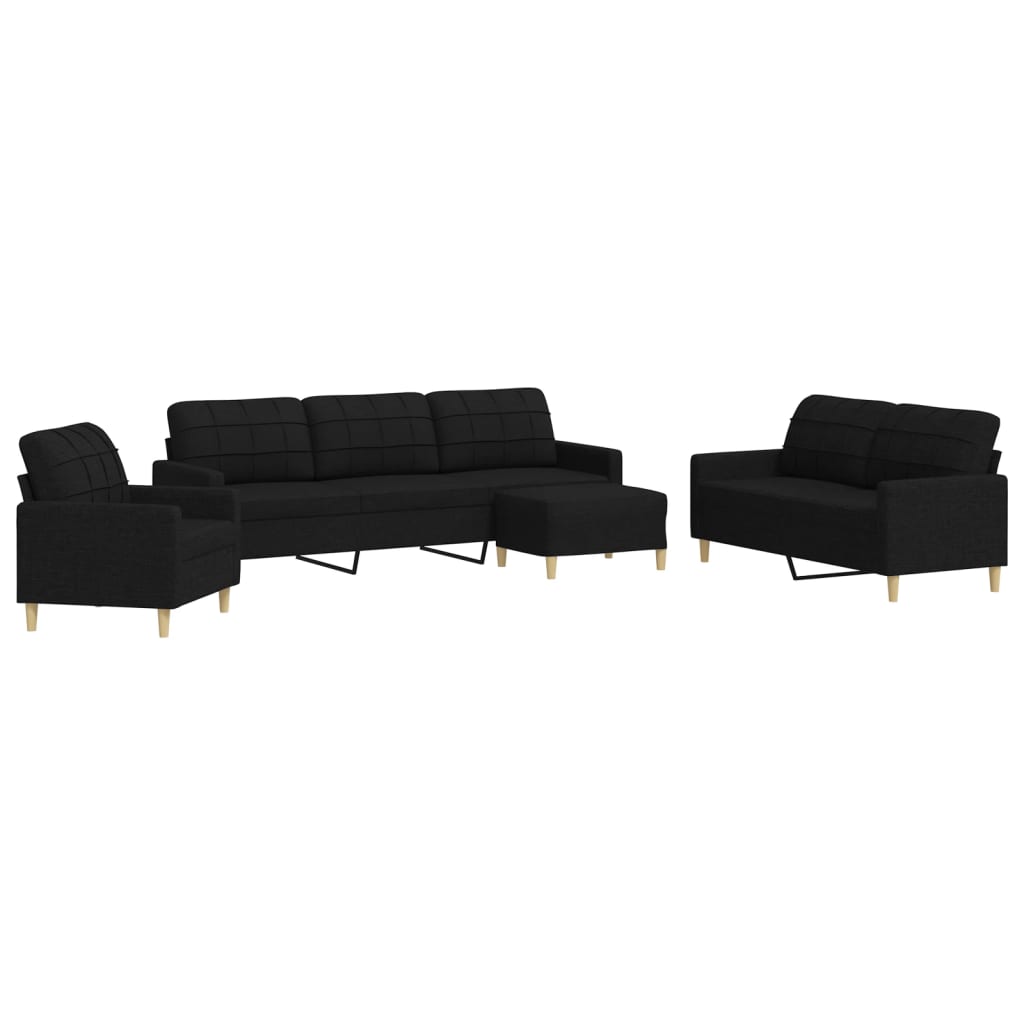 Set di Divani 4 pz con Poggiapiedi Nero in Tessuto | homemem39