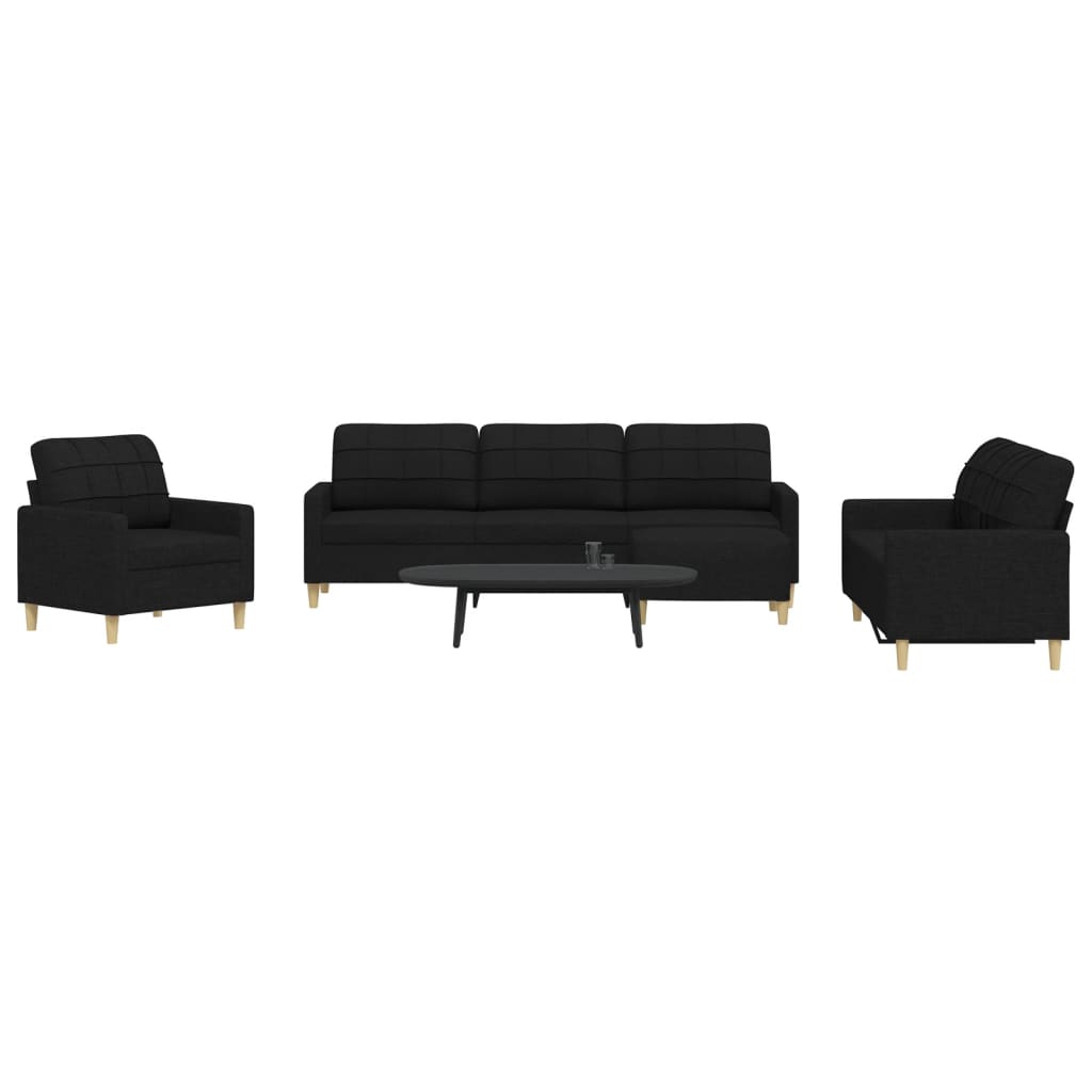 Set di Divani 4 pz con Poggiapiedi Nero in Tessuto | homemem39