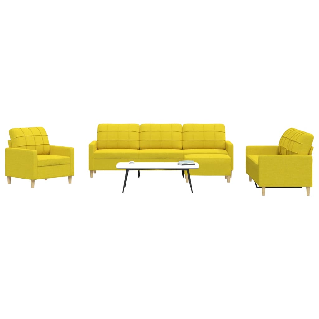 Set di Divani 4 pz con Poggiapiedi Giallo Chiaro in Tessuto | homemem39