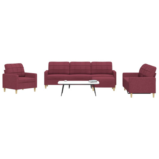 Set di Divani 4 pz con Poggiapiedi Rosso Vino in Tessuto | homemem39
