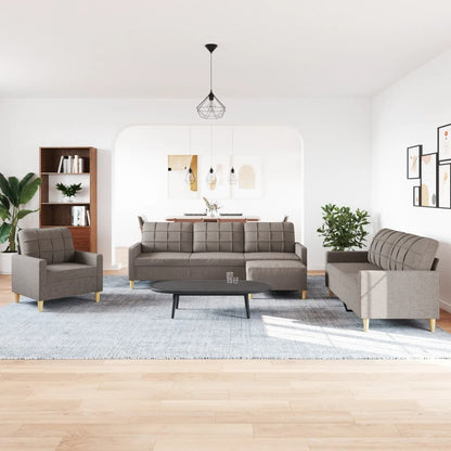 Set di Divani 4 pz con Poggiapiedi Tortora in Tessuto