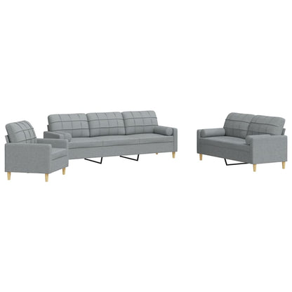 Set Divani 3 pz con Cuscini Decorativi Grigio Chiaro in Tessuto | homemem39