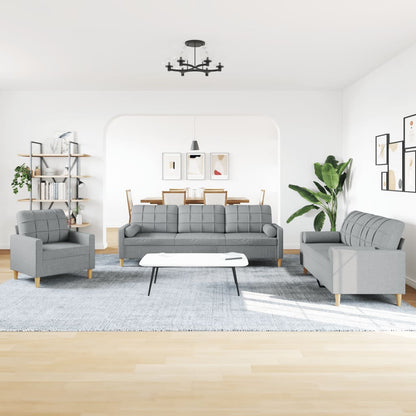Set Divani 3 pz con Cuscini Decorativi Grigio Chiaro in Tessuto | homemem39