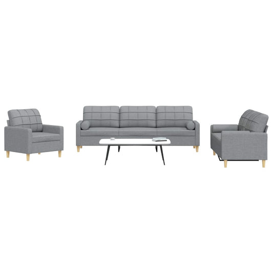 Set Divani 3 pz con Cuscini Decorativi Grigio Chiaro in Tessuto - homemem39