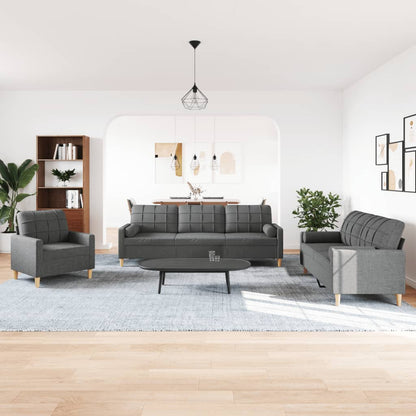 Set di Divani 3 pz con Cuscini Grigio Scuro in Tessuto | homemem39