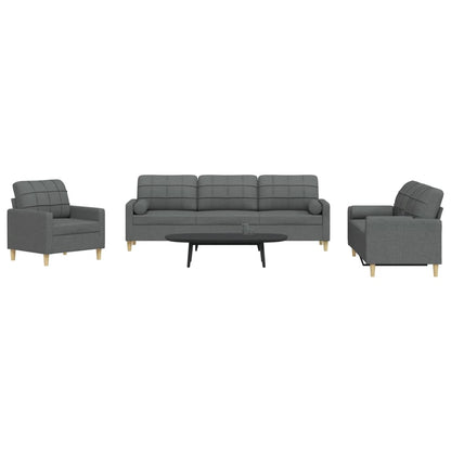 Set di Divani 3 pz con Cuscini Grigio Scuro in Tessuto - homemem39