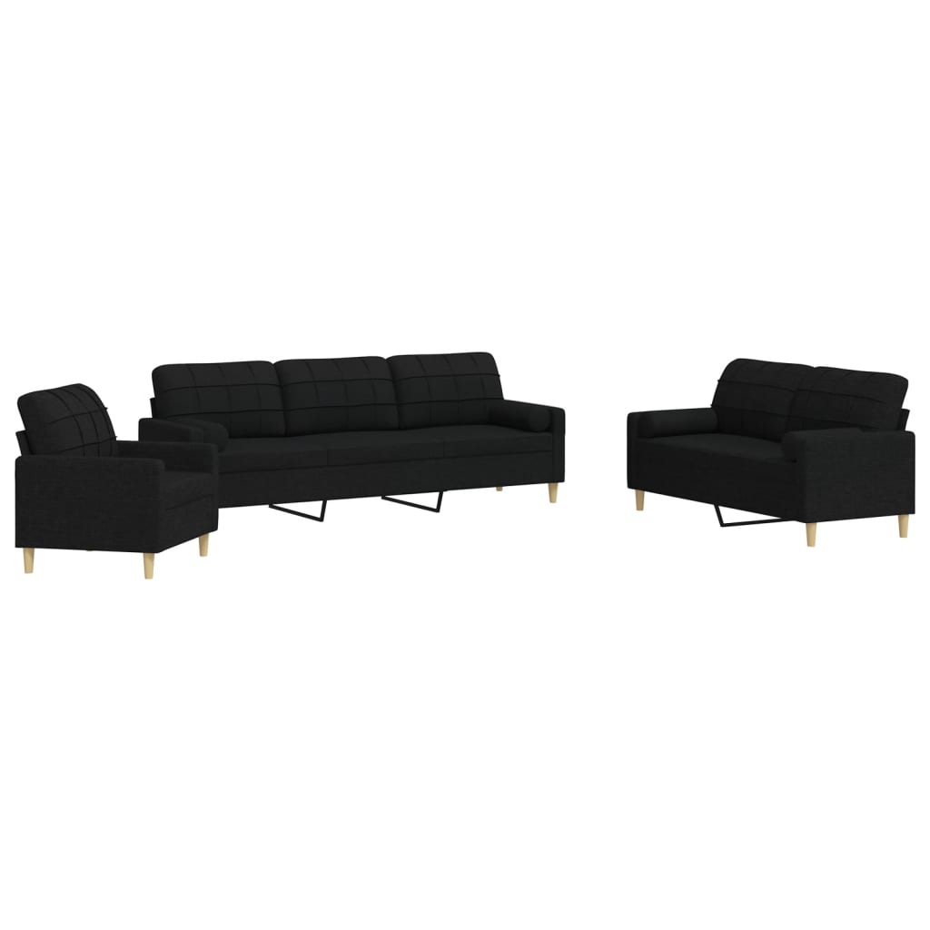 Set Divani 3 pz con Cuscini Decorativi Nero in Tessuto | homemem39