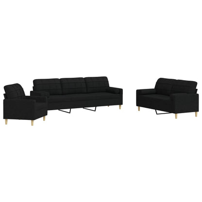 Set Divani 3 pz con Cuscini Decorativi Nero in Tessuto - homemem39