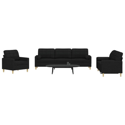 Set Divani 3 pz con Cuscini Decorativi Nero in Tessuto | homemem39