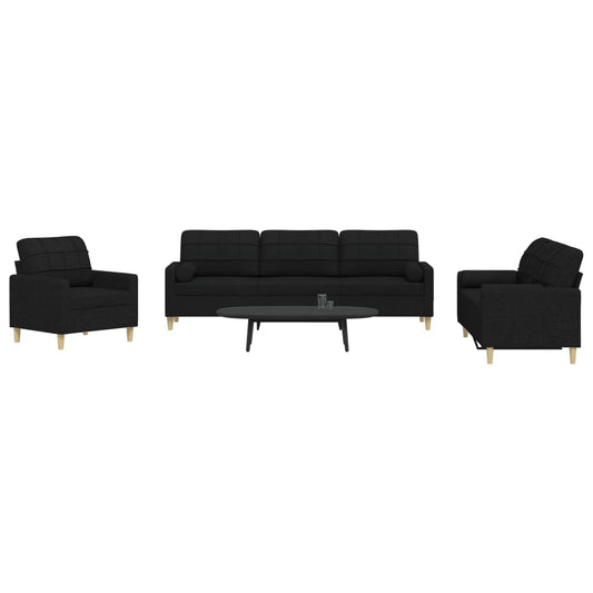 Set Divani 3 pz con Cuscini Decorativi Nero in Tessuto | homemem39