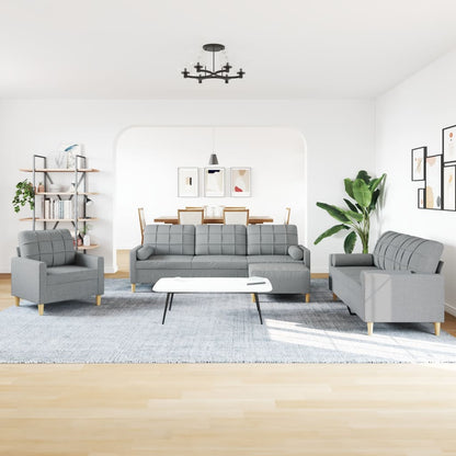 Set Divani 4 pz con Poggiapiedi e Cuscini Grigio Chiaro Tessuto | homemem39