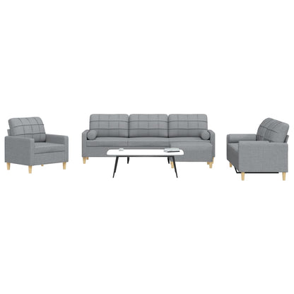 Set Divani 4 pz con Poggiapiedi e Cuscini Grigio Chiaro Tessuto - homemem39
