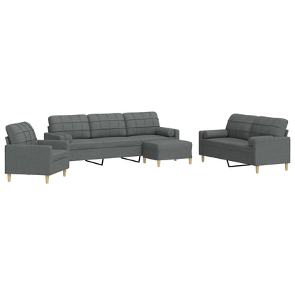Set Divani 4 pz con Poggiapiedi e Cuscini Grigio Scuro Tessuto | homemem39