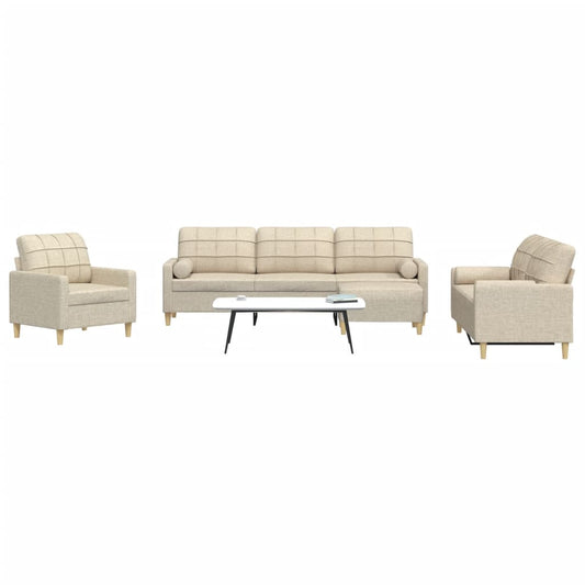 Set Divani 4 pz con Poggiapiedi e Cuscini Crema Tessuto | homemem39