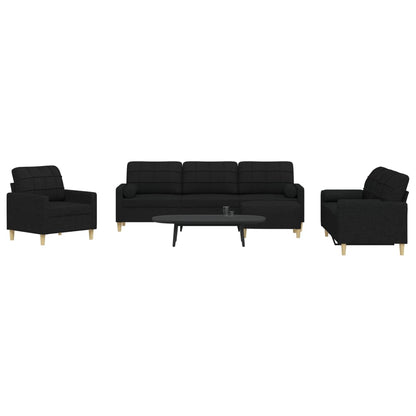 Set Divani 4 pz con Poggiapiedi e Cuscini Nero in Tessuto | homemem39