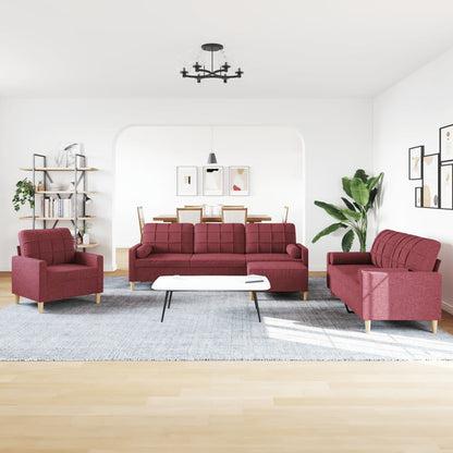 Set di Divani 4 pz con Poggiapiedi Rosso Vino in Tessuto | homemem39