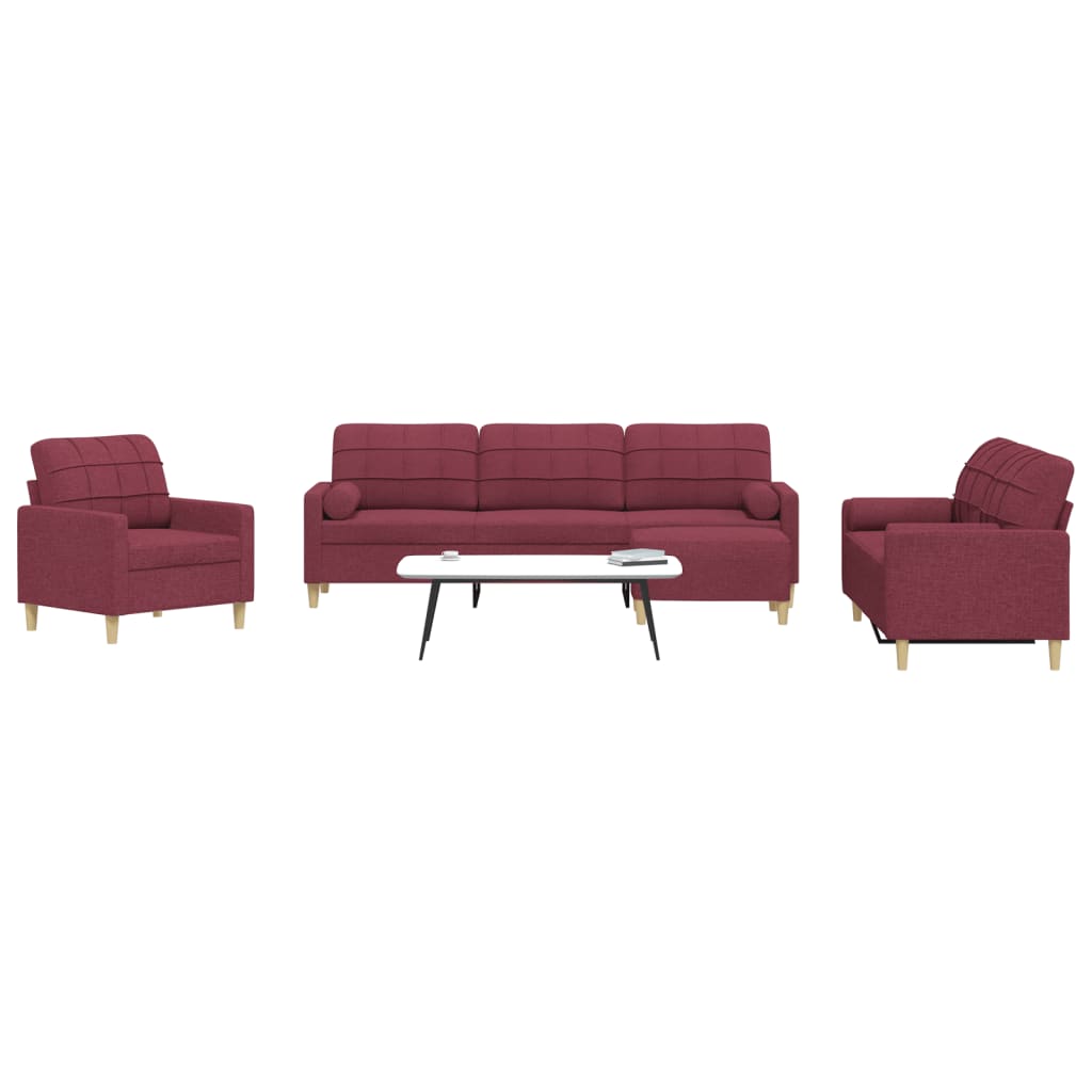 Set di Divani 4 pz con Poggiapiedi Rosso Vino in Tessuto | homemem39