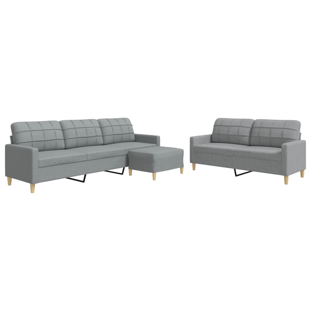 Set di Divani 3 pz con Poggiapiedi Grigio Chiaro in Tessuto | homemem39