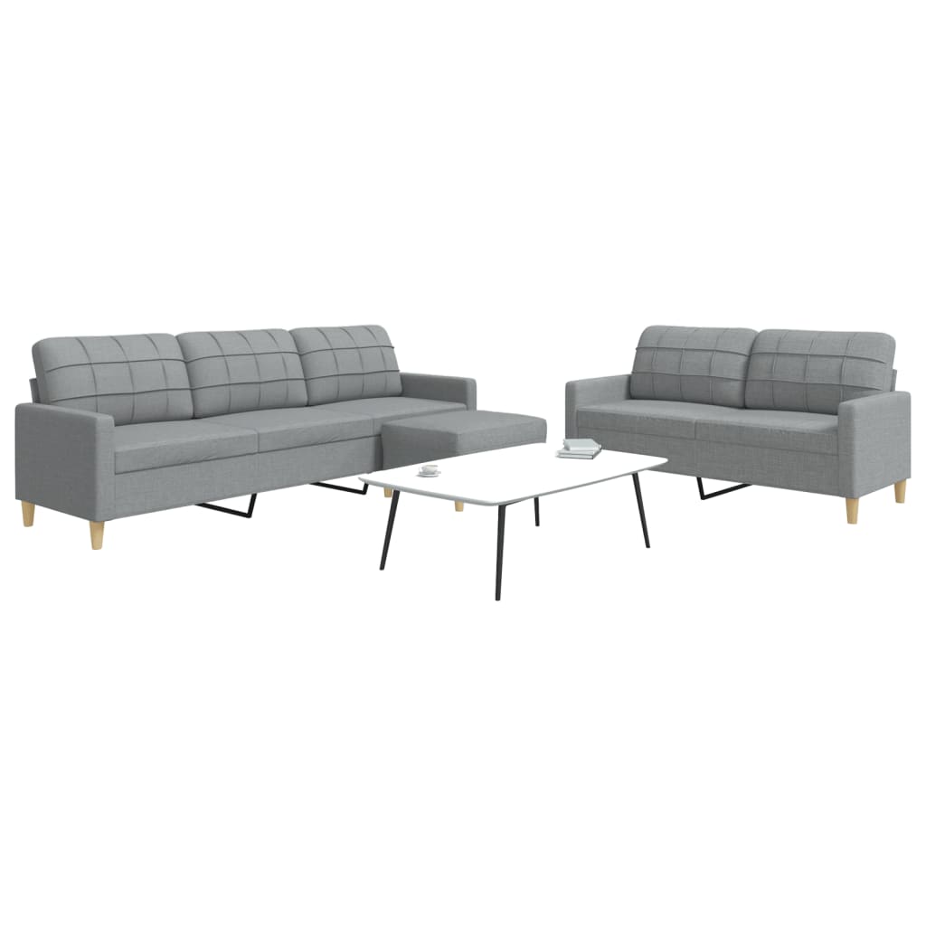 Set di Divani 3 pz con Poggiapiedi Grigio Chiaro in Tessuto | homemem39