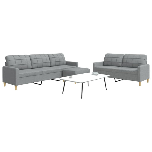 Set di Divani 3 pz con Poggiapiedi Grigio Chiaro in Tessuto | homemem39