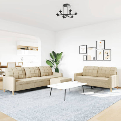 Set di Divani 3 pz con Poggiapiedi Crema in Tessuto