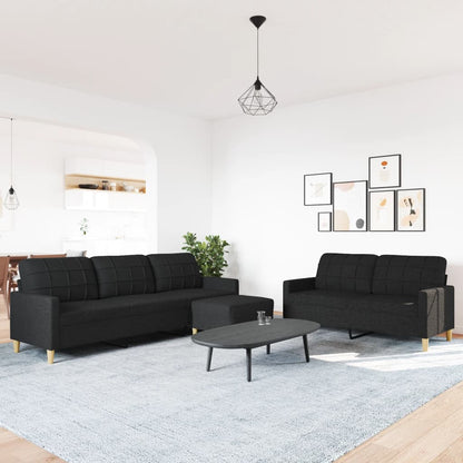 Set di Divani 3 pz con Poggiapiedi Nero in Tessuto | homemem39