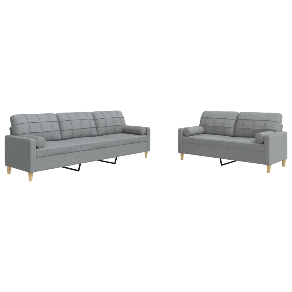 Set Divani 2 pz con Cuscini Decorativi Grigio Chiaro in Tessuto | homemem39