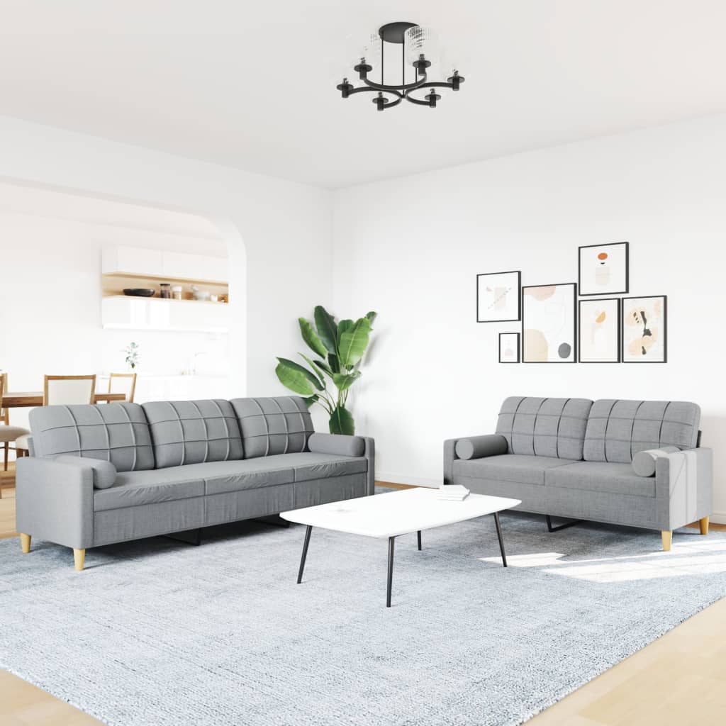 Set Divani 2 pz con Cuscini Decorativi Grigio Chiaro in Tessuto | homemem39