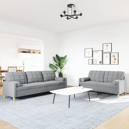 Set Divani 2 pz con Cuscini Decorativi Grigio Chiaro in Tessuto | homemem39