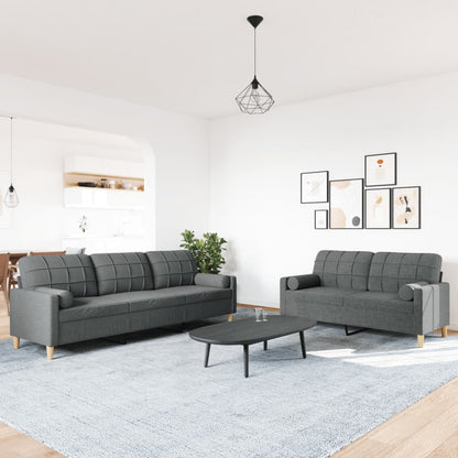 Set di Divani 2 pz con Cuscini Grigio Scuro in Tessuto | homemem39