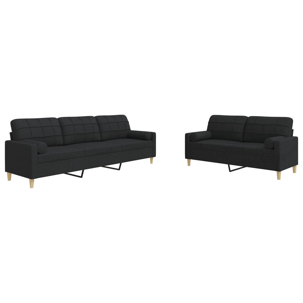 Set Divani 2 pz con Cuscini Decorativi Nero in Tessuto | homemem39