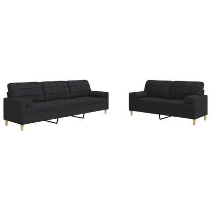 Set Divani 2 pz con Cuscini Decorativi Nero in Tessuto | homemem39
