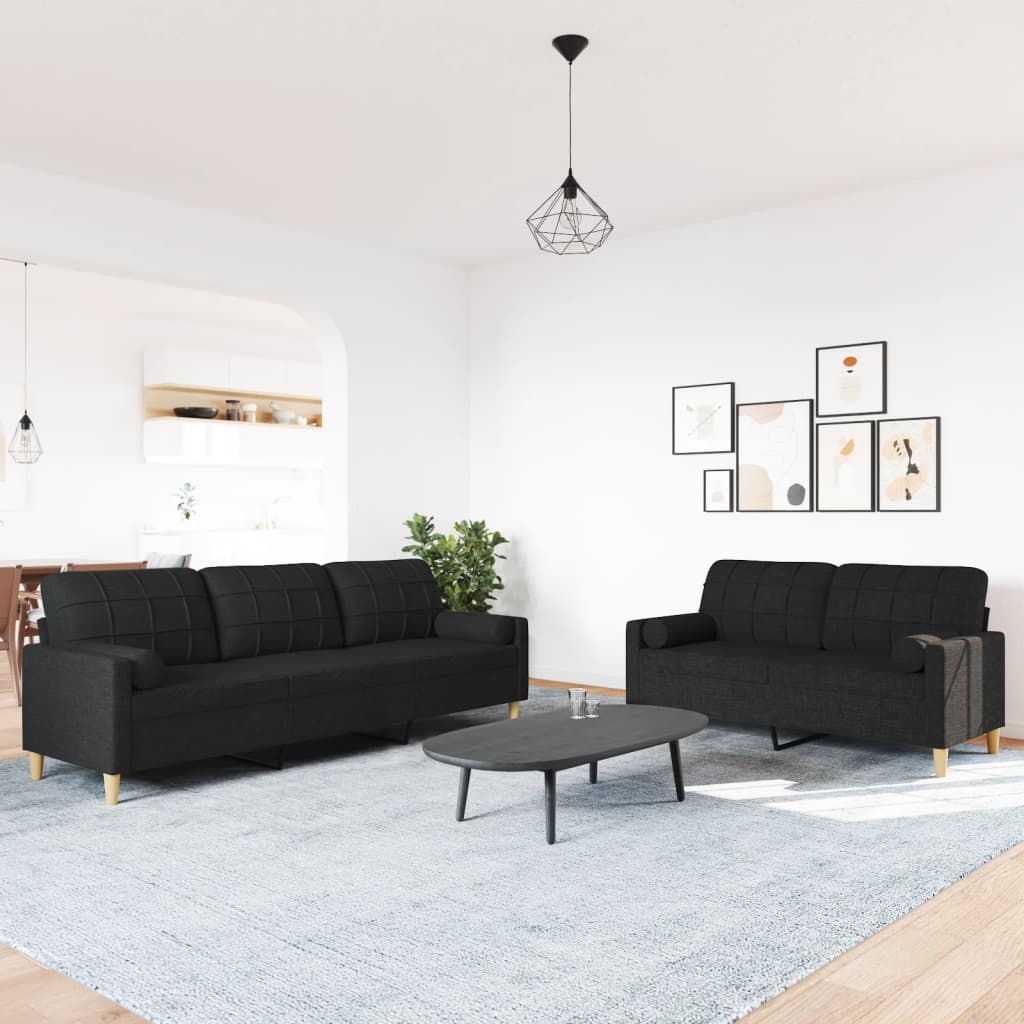Set Divani 2 pz con Cuscini Decorativi Nero in Tessuto | homemem39