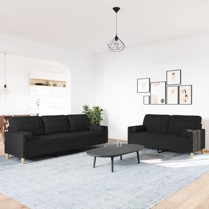 Set Divani 2 pz con Cuscini Decorativi Nero in Tessuto | homemem39