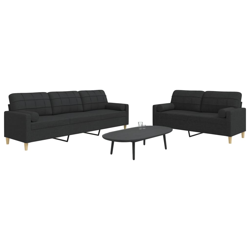 Set Divani 2 pz con Cuscini Decorativi Nero in Tessuto | homemem39
