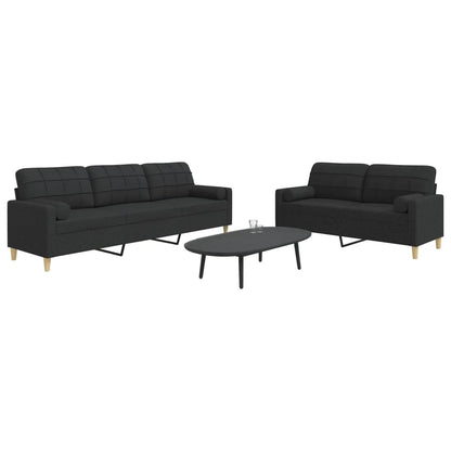 Set Divani 2 pz con Cuscini Decorativi Nero in Tessuto | homemem39