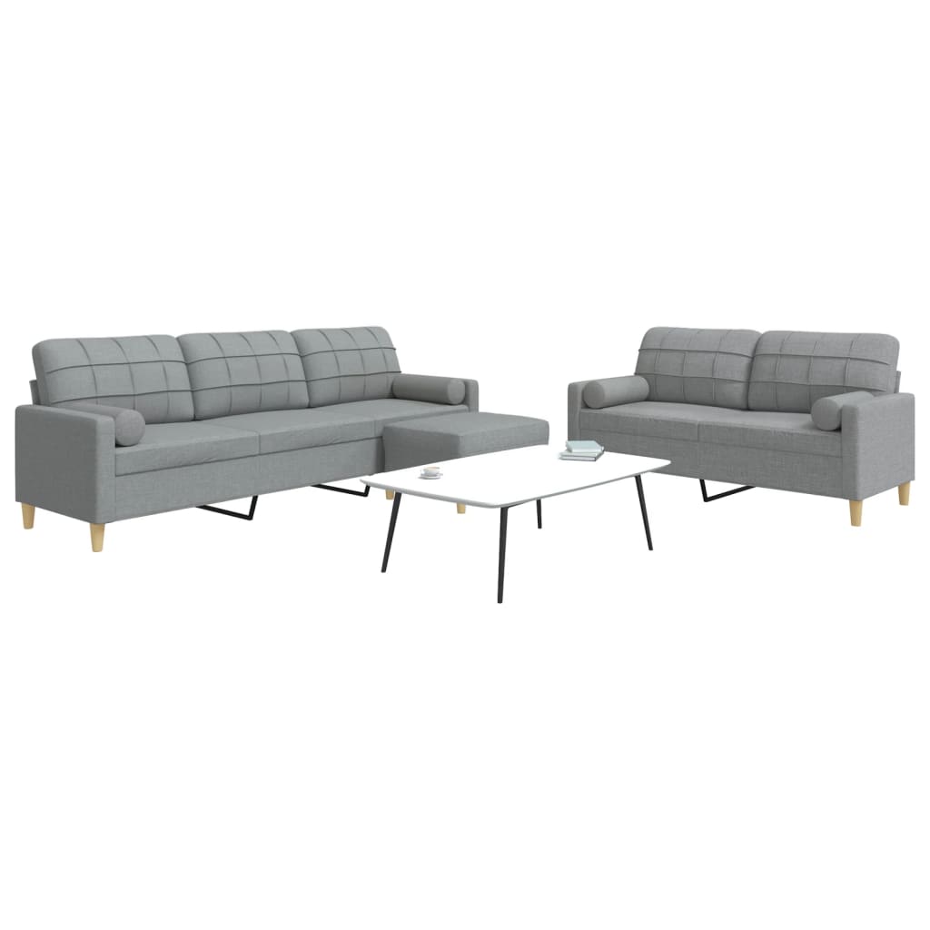 Set Divani 3 pz con Poggiapiedi e Cuscini Grigio Chiaro Tessuto | homemem39