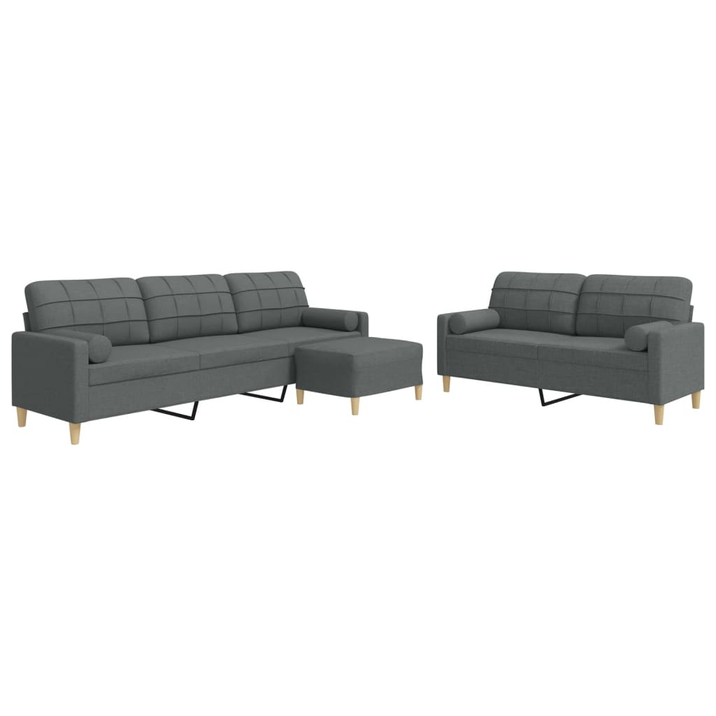 Set Divani 3 pz con Poggiapiedi e Cuscini Grigio Scuro Tessuto | homemem39