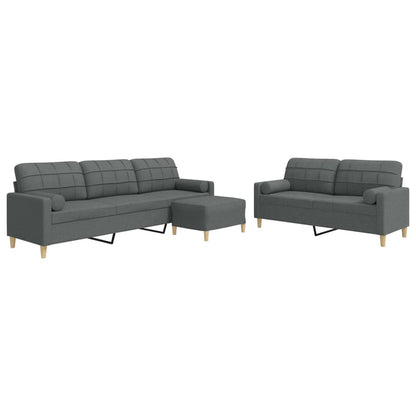Set Divani 3 pz con Poggiapiedi e Cuscini Grigio Scuro Tessuto | homemem39